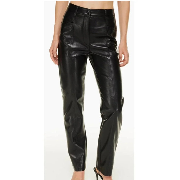 Aritzia Wilfred Rebel Black Faux Leather Straight Leg Pants Size 0 - Picture 1 of 12